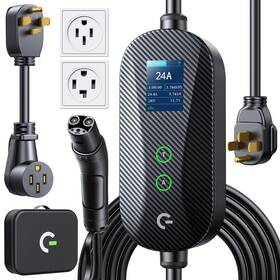 24a-21ft-nacs Grasside Carbon Fiber Level 2 Tesla Charger 24a Adjustable Current/timer/smart Displa