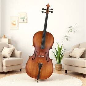 Jt-77288725 Juhomiee 4/4 Full Size Solid Spruce Top Acoustic Beginner Cello Set - Strings Antiqued