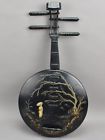 Unbranded Antique Black Yueqin Chinese String Instrument Hand Painted Moon