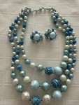 Mid Century Earrings And 3 Strings Necklace Set Blue Faux Pearls Japan +. Fixed Price $19.99.