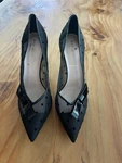Kate Spade New York Lasalle Black Mesh Polka Dot Pumps Patent Leather Bow 9.5M. Fixed Price $79.99.