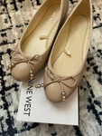 Nine West Women Beige Leather Ballet Flats Bow Beaded Slip-on Round Toe Us 7. Fixed Price $34.99.