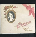 Antique Supreme Victoria Chocolates Box Real Photo Embossed Label Silk Bow 10". Fixed Price $32.00.